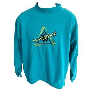 Vtg Le Coq Sportif Men's L embroidered teal blue mock neck sweatshirt